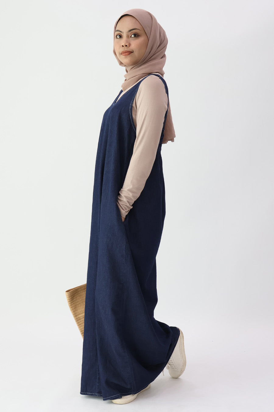 Low Back Denim Maxi Dress