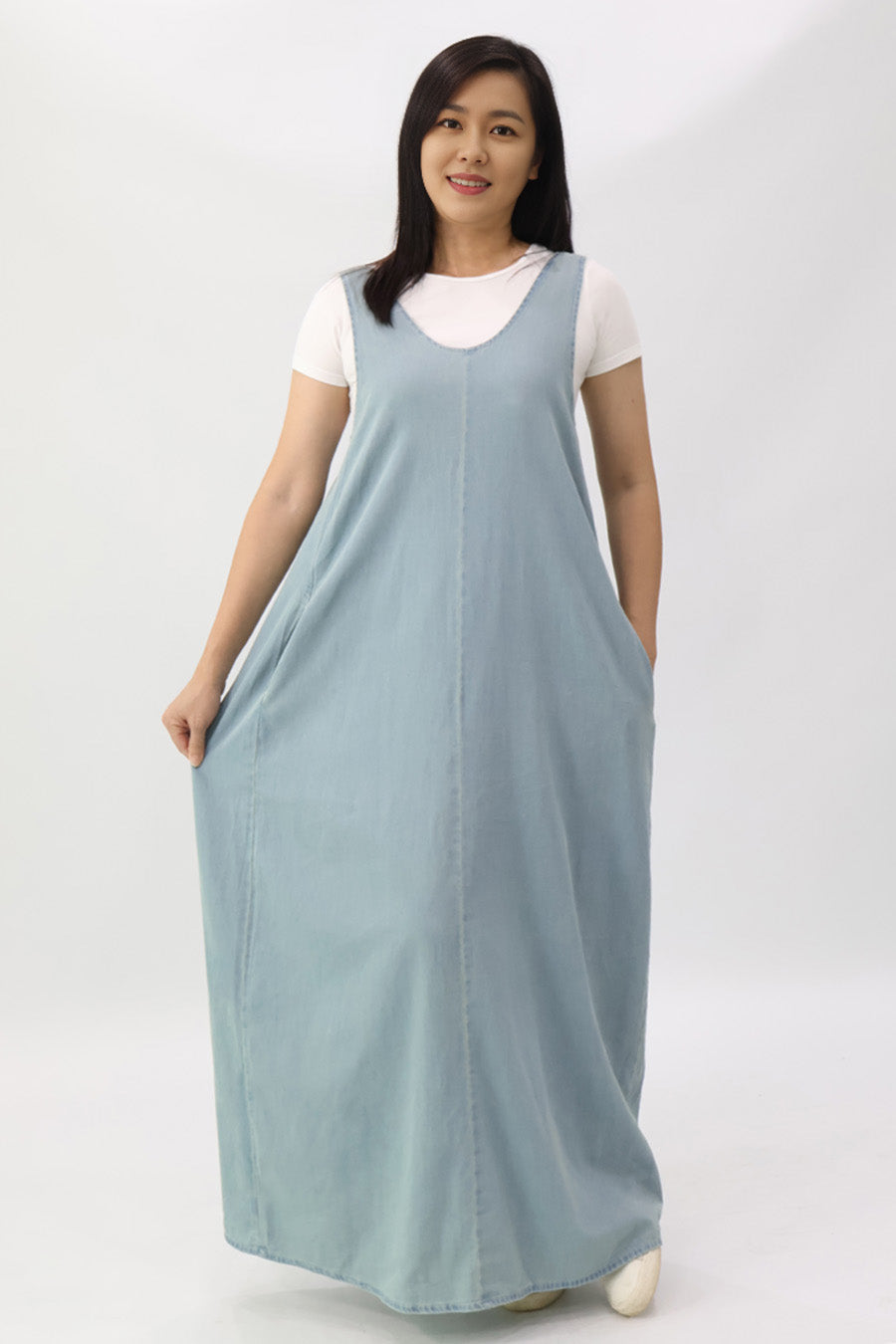 Low Back Denim Maxi Dress