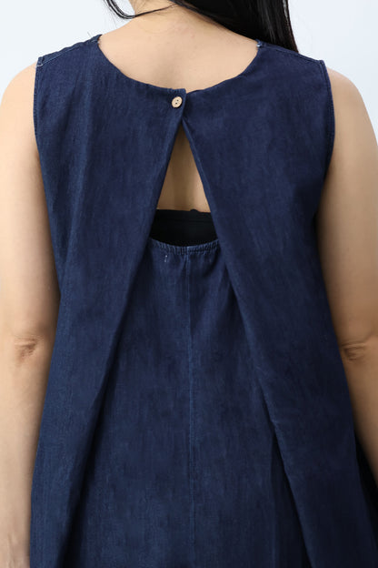 Denim Cut Out Back Midi Dress