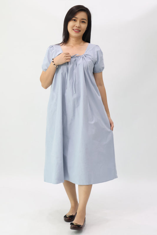 Drawstring Neckline Midi Dress