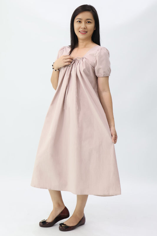 Drawstring Neckline Midi Dress