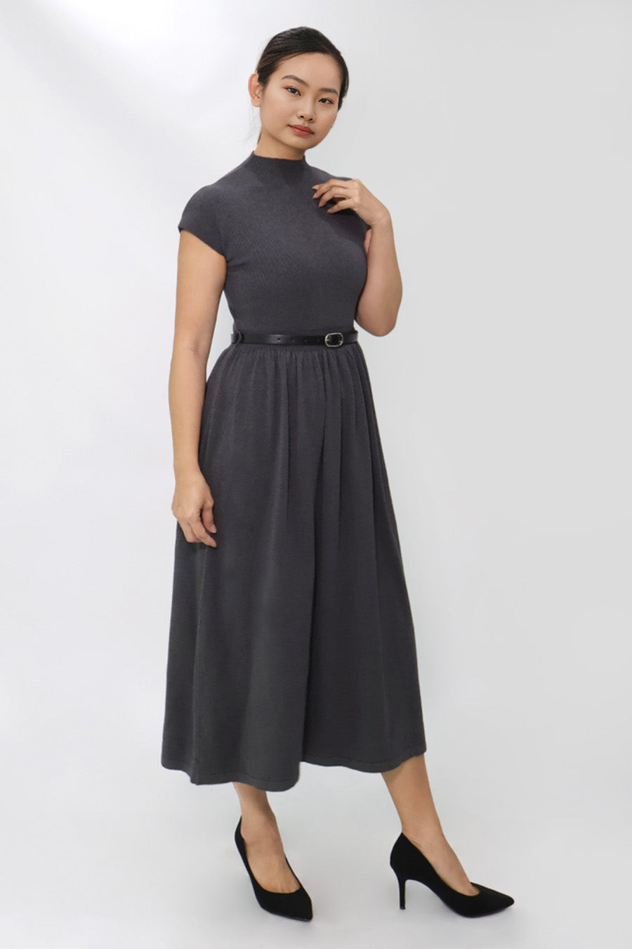 Belted Gathered Knit Dress