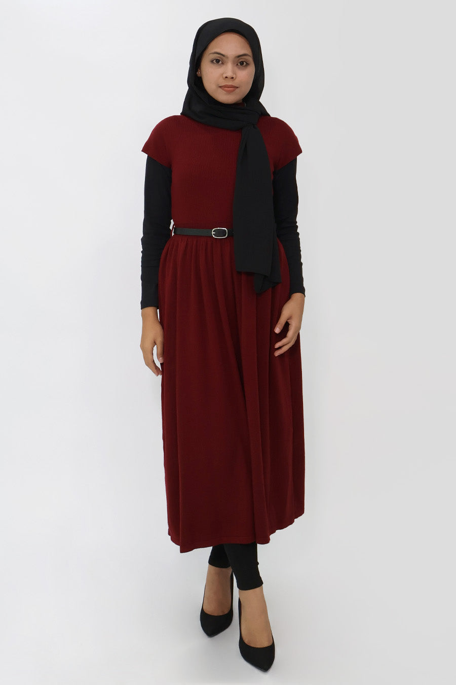 Belted Gathered Knit Dress