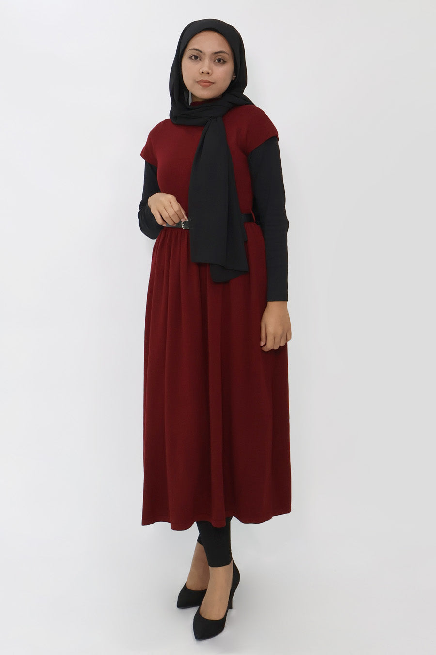 Belted Gathered Knit Dress